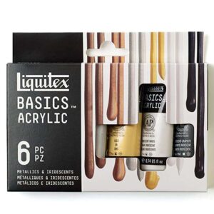Liquitex BASICS 6 Tube Acrylic Paint Set, 22ml, Metallics & Iridescents