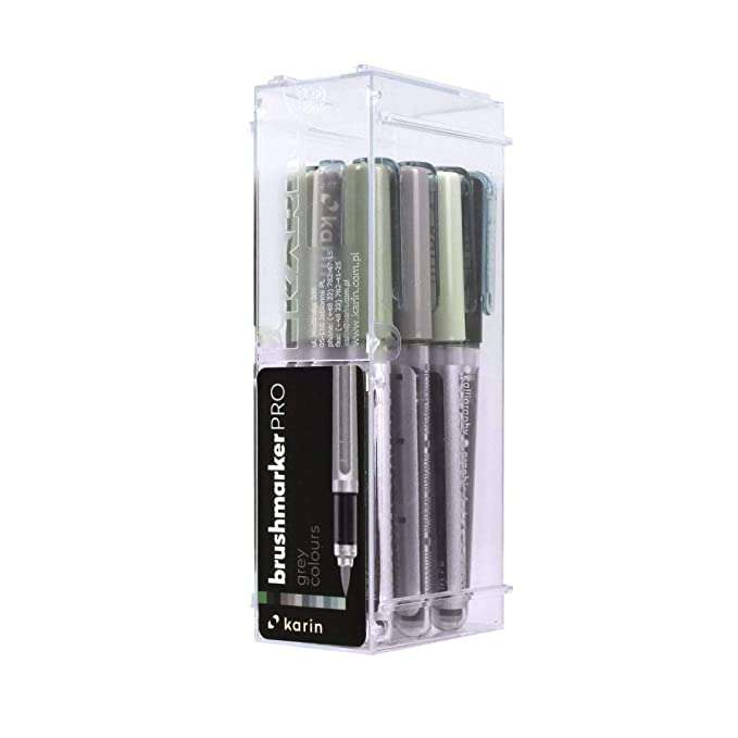 Karin Brushmarker PRO – Water-Based – Brush Tip – Grey Colours – 12 Colours
