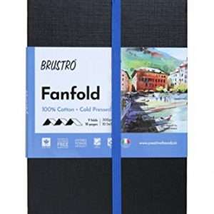 Brustro Artists Fanfold Watercolour Book 100% Cotton Mouldmade 300 GSM Cold Pressed 10.5x15cm.(9 Folds/18 Sides)