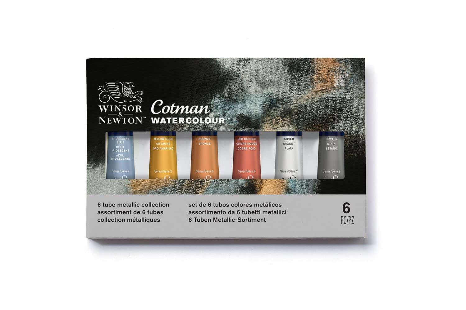 Winsor & Newton Cotman Watercolor Paint Set, 6 Metallic Colors, 8ml
