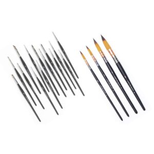 ArtRight 18 Pcs Paint Brushes Combo of Mini Liner Brushes (14 Pcs) & Mop Paintbrush (4 Pcs) ; 18 Assorted Mop & Liner Artist Paintbrushes for Watercolor, Gouache & Acrylic Painting (Cruelty-Free, Matte)