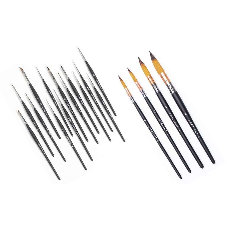 ArtRight 18 Pcs Paint Brushes Combo of Mini Liner Brushes (14 Pcs) & Mop Paintbrush (4 Pcs) ; 18 Assorted Mop & Liner Artist Paintbrushes for Watercolor, Gouache & Acrylic Painting (Cruelty-Free, Matte)