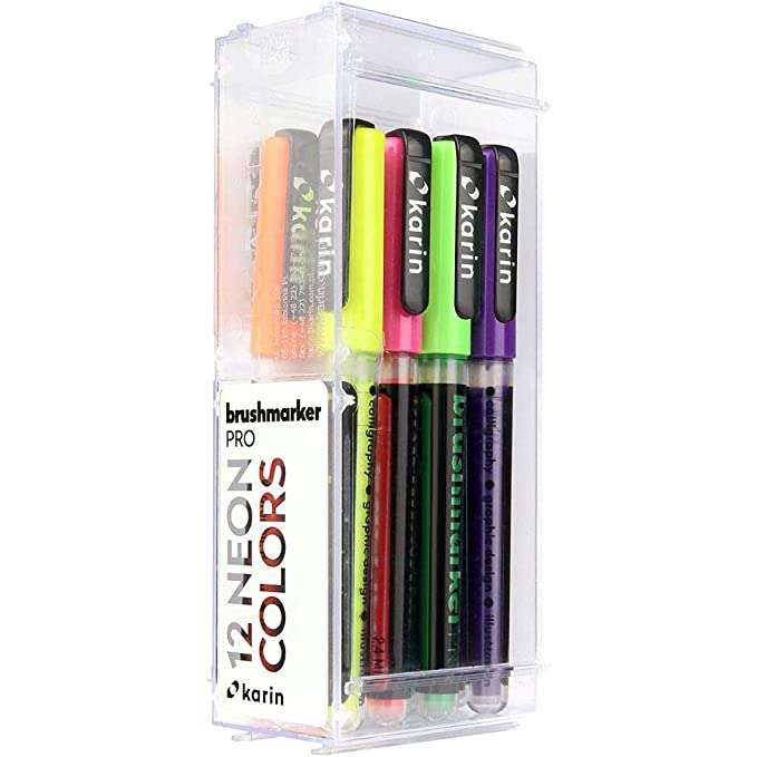 Karin Brushmarker PRO – Water-Based – Brush Tip – Neon Colours Set of 12