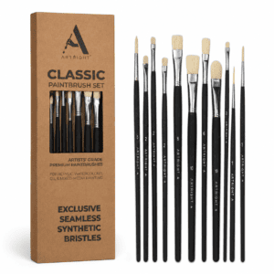 ArtRight 11-Piece Long-Handle Natural Hog Hair Brush Set for Oil Painting