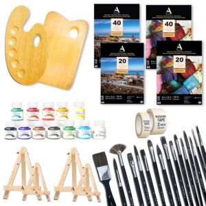 ArtRight 156 Pcs Complete Art Set – Premium Artist Paint Brush Set, Watercolor & Mixed-Media Sheets, 25ml Color Set, Easels, Palettes & Masking Tapes – Ideal for Beginners, Students & Professionals