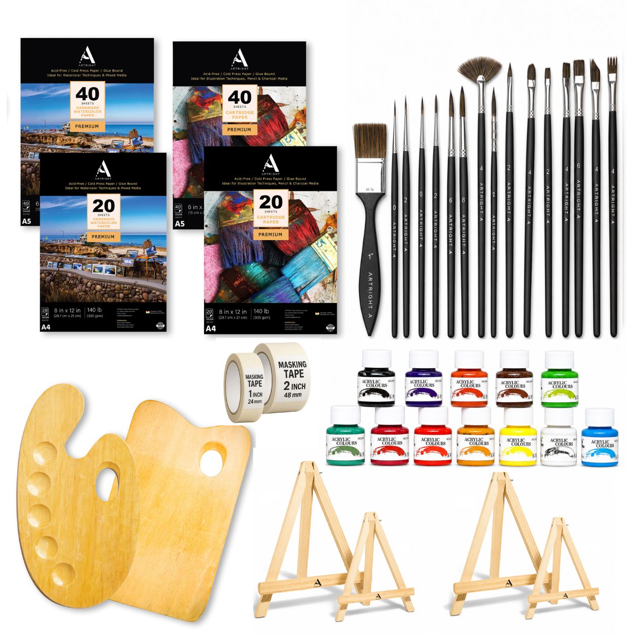ArtRight 156-Piece Complete Art Set with Brushes, Papers, Paints, Easels & Palettes