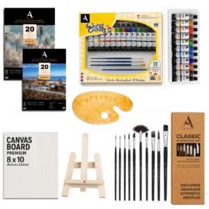 ArtRight 65-Piece Professional Painting Kit with Easel, Brushes, Canvas, Paper & Paints