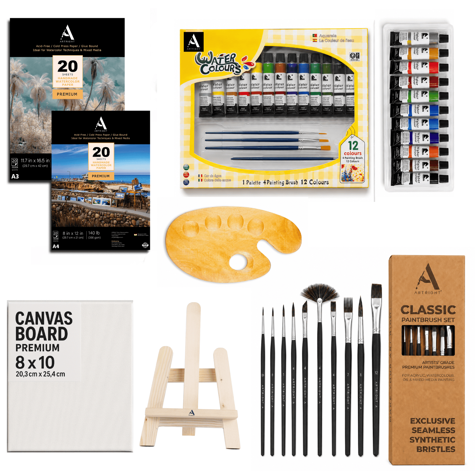 ArtRight 65-Piece Professional Painting Kit with Easel, Brushes, Canvas, Paper & Paints