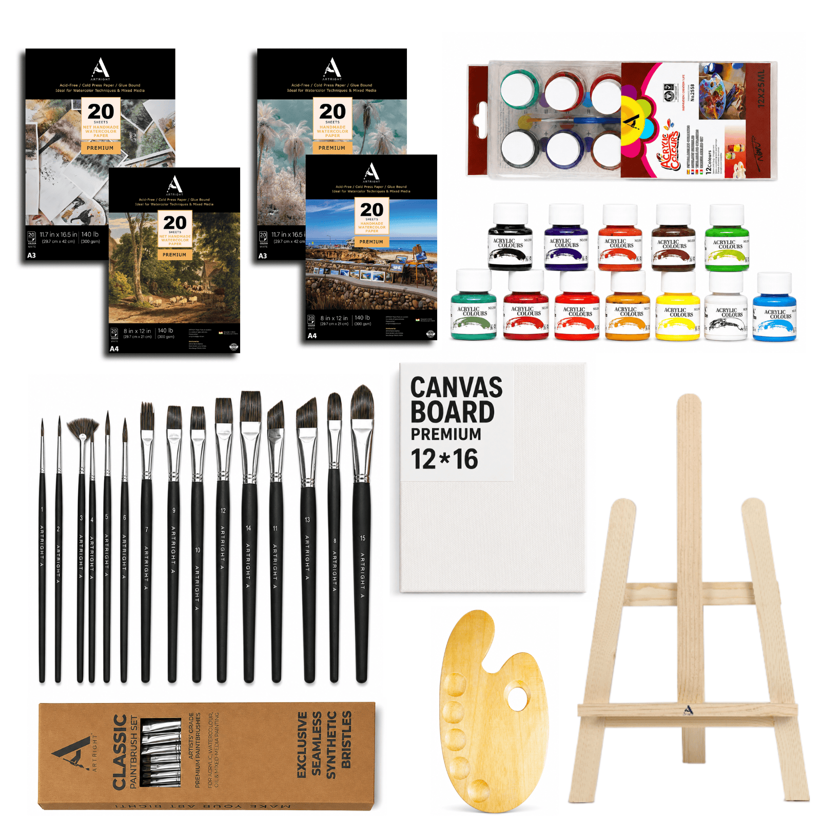 ArtRight 110-Piece Professional Painting Kit with Easel, Brushes, Canvas, Paper & Paints