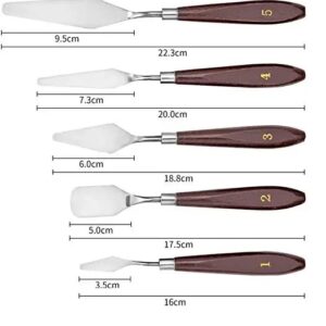 ArtRight Set of 5 Painting Knives for Art (Sizes - #1, 2, 3, 4 & #5); Stainless Steel Scraper Painting Spatula Polished Brown Handle for Artist Canvas Oil Paint Color Mixing…