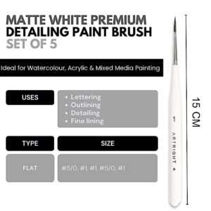 Artright Ultra Liner Set of 5 Detailing Brush Set - 5 Pcs Fine Liner Brushes for Detailing and Miniature Work - Whimsical White Edition