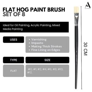 ArtRight Flat Paintbrush Set of 8 (Hog Paintbrush Set of 8) - Long Handle Artist Paintbrush Set with Natural Hair for Oil Painting & Mixed Media ; Color May Vary(Wood)…