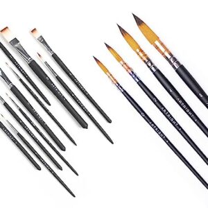 ArtRight 14 Pcs Handmade Professional Artist Assorted Painting Brush Set for Acrylic, Watercolor, & Gouache Painting with Brush Holder - Cruelty-Free (Wood; Premium Matte)…