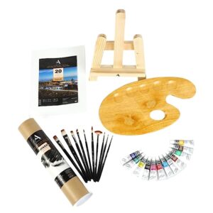 ArtRight Professional Painting Kit 44 Pcs - Paint Set for Painting (Paint Brushes Set of 10 - 1 Feet Wooden Painitng Easel - 20 A4 Watercolor Papers - Painting Palette - Color Set for Kids (12 x 12ml)