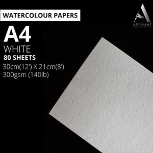 ArtRight Artists' Watercolor Paper A4 300 GSM - 80 Sheets of Handmade Rough Grain Water Colour Papers for Watercolour, Acrylic, Gouache, Ink & Mixed Media