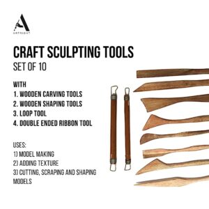 ArtRight Artists' Clay Modelling Tools (Set of 10); Craft Modelling & Sculpting Tools for Pottery, Sculptures, Polymer, Paper & Mache - 10 pcs