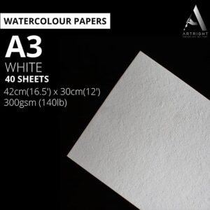ArtRight Artists' Watercolor Paper A3 300 GSM - 40 Sheets of Handmade Rough Grain Water Colour Papers for Watercolour, Acrylic, Gouache, Ink & Mixed Media