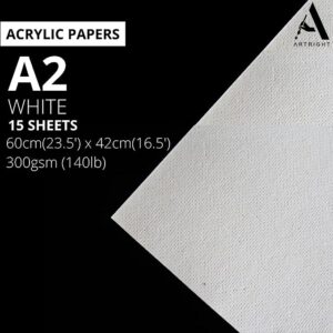 ArtRight Artists' Acrylic Paper (A2 Pack of 15 Sheets, 300 GSM); 300 GSM Handmade Sheets for Gouache & Acrylic Media (Papers for Acrylic & Gouache Media)