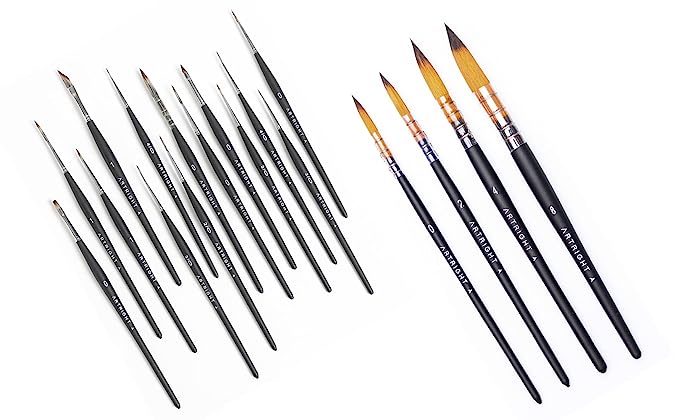 ArtRight 18 Pcs Paint Brushes Combo of Mini Liner Brushes (14 Pcs) & Mop  Paintbrush (4 Pcs) ; 18 Assorted Mop & Liner Artist Paintbrushes for  Watercolor, Gouache & Acrylic Painting (Cruelty-Free
