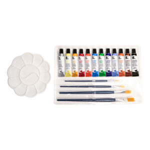 ArtRight 12 x 12ml Acrylic Paint Set with 4 Free Paint Brushes and Palette - Acid-Free, Non-Toxic Multicolored Artists' Colors for Acrylic Painting (12ml, 0.4oz)