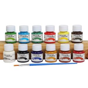 ArtRight 12 x 25ml Gouache Paint Set with Free Paintbrush - Acid-Free, Non-Toxic Multicolored Artists' Gouache Colors for Painting & Mixed Media (25ml : 08oz)