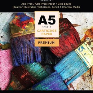 ArtRight Artists' Sketching Paper (A5 Pack of 40 Sheets, 300 GSM); Handmade Cartridge Mixed Media Sheets of 300GSM for Pencil, Charcoal and Ink Media