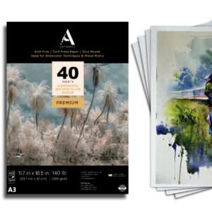 ArtRight Artists' Watercolor Paper A3 300 GSM - 40 Sheets of Handmade Rough Grain Water Colour Papers