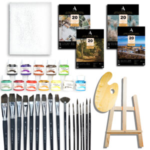 ArtRight 111 Pcs Professional Painting Kit Combo (2 Feet Easel + Mix Paintbrush Set of 15 + Wooden Palette + 12x16 Canvas + 12x25 Paint Set + 80 A3 & A4 Mixed Media Papers & Watercolor Papers)