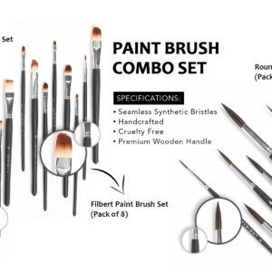ArtRight 23 Pcs Paintbrush Combo Of Flat Paintbrush Set (8 pcs), Filbert Paintbrush Set (8 pcs) & Round Paintbrush Set (7 pcs) - Handmade Artists' Assorted Paint Brushes Set
