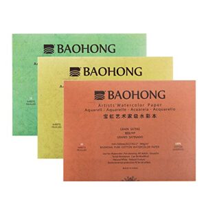 Baohong Watercolor Paper Pad 300GSM / Rough 310 x 230mm 12.2”X9” HOT PRESSED (RED PAD)