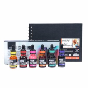 Brustro Watercolour Ink Set B of 6 x 15ml (6 Shades i.e. Butterscotch, Ruby, Neon Pink,Tangerine, Teal, Indigo) with Free Watercolour A5 Wiro Journal Worth Rs 399