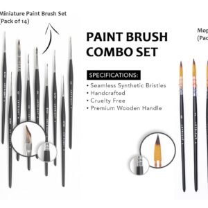 ArtRight 18 Pcs Paint Brushes Combo of Mini Liner Brushes (14 Pcs) & Mop Paintbrush (4 Pcs) ; 18 Assorted Mop & Liner Artist Paintbrushes for Watercolor, Gouache & Acrylic Painting (Cruelty-Free, Matte)