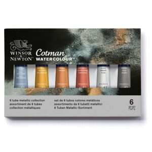 Winsor & Newton Cotman Watercolor Paint Set, 6 Metallic Colors, 8ml