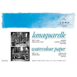 Lana Artists’ Watercolour – Lanaquarelle – A4 (21 cm x 29.7 cm) Natural White Smooth / COLD Press 300 GSM Paper, Short Side Glued Pad of 12 Sheets