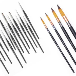 ArtRight 18 Pcs Paint Brushes Combo of Mini Liner Brushes (14 Pcs) & Mop Paintbrush (4 Pcs) ; 18 Assorted Mop & Liner Artist Paintbrushes for Watercolor, Gouache & Acrylic Painting (Cruelty-Free, Matte)