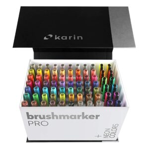 Karin Brushmarker PRO – Water-Based – Brush Tip – Mega Box Set of 72 Colours + 3 Blender