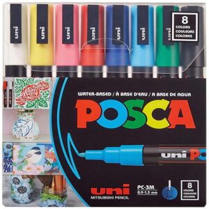 Posca 3M 0.9-1.3 mm Bullet Shaped Paint Marker Pen | Reversible & Washable Tips | For Rocks Painting, Fabric, Wood, Canvas, Ceramic, Scrapbooking, DIY Crafts | 8 Shades, Pack of 8