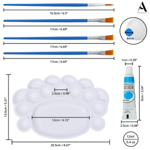 ArtRight 12 X 12ml Acrylic Color Set with 4 Paintbrushes and Palette – ACID-FREE, NON-TOXIC MULTICOLORED ARTISTS’ COLORS FOR ACRYLIC PAINTING (12ML, 0.4OZ)