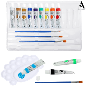 ArtRight 12 X 12ml Acrylic Color Set with 4 Paintbrushes and Palette – ACID-FREE, NON-TOXIC MULTICOLORED ARTISTS’ COLORS FOR ACRYLIC PAINTING (12ML, 0.4OZ)