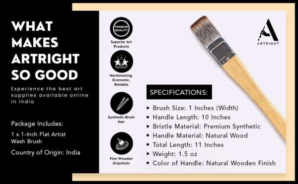 ArtRight 1-Inch Long Handle Artist Painting Hake Wash Brush, Soft Synthetic Hair for Smooth Washes and Glazes - Long Handle Vintage Artist Paintbrush Series - Image 5